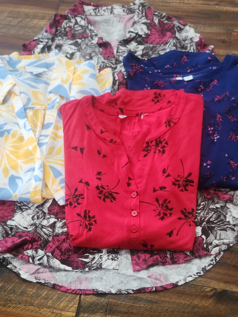 Lot of 5 Floral Pattern Women's Tops - Red, Navy, Yellow, Pink, Black/White
